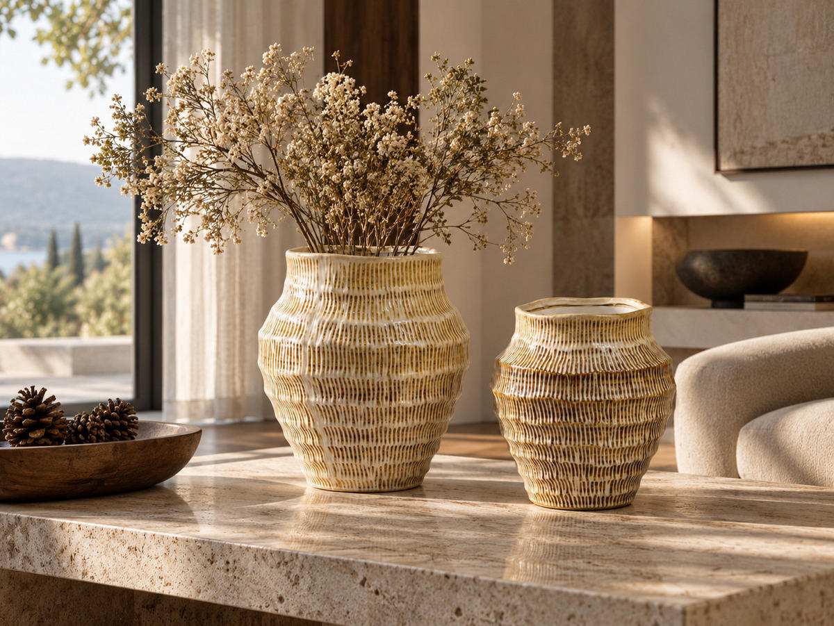 VASE MANON aus beiger Keramik - Beige, Keramik (36cm) - Mondex