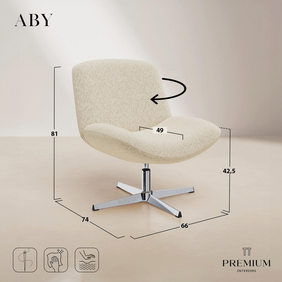DREHSESSEL ABY Strukturierter Samt Vintage-Grün 66cm - Dunkelgrün/Grün, Textil (66/81/74cm) - Premium Interiors