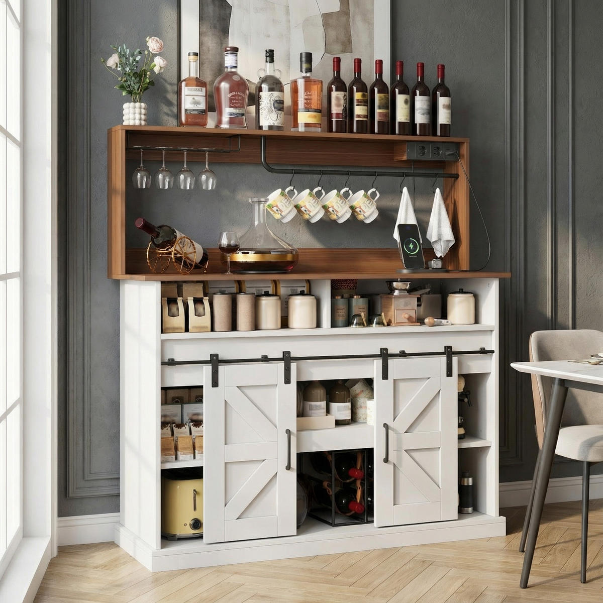 HIGHBOARD 120 cm in Weiß & Natur - Weiß, Holzwerkstoff (120/130/40cm) - Urban Meuble