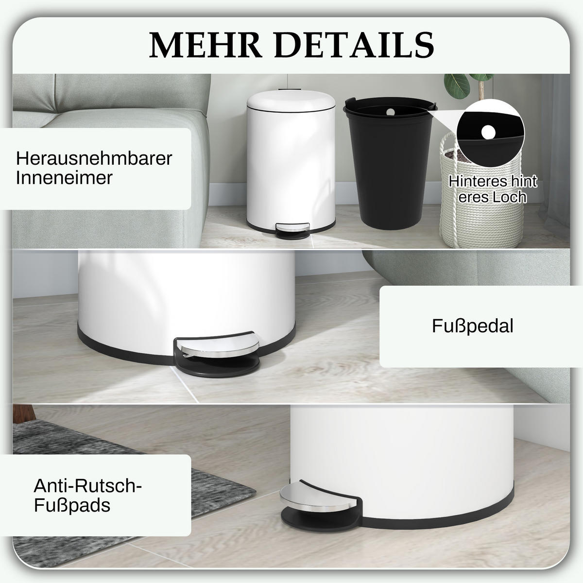 MÜLLEIMER 20L - Creme, Metall (30/44.5/36cm) - HOMCOM