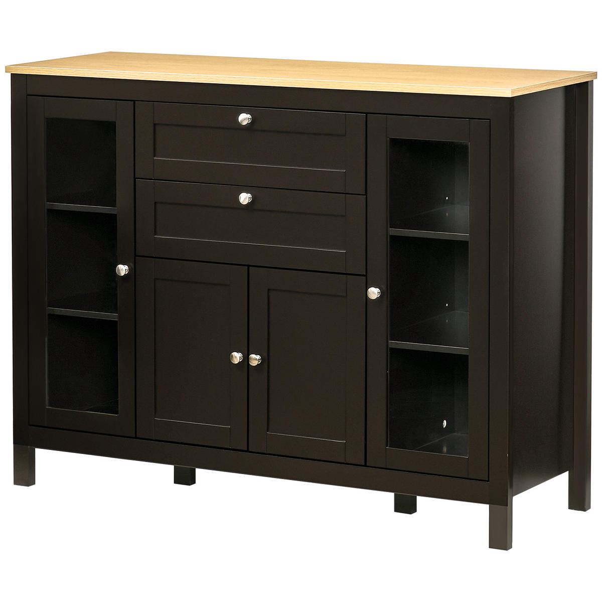 SIDEBOARD DE-11209 3 Schränke (2 mit Glas) Schwarz - Schwarz, Holzwerkstoff (120/90/40cm) - ComfortXL