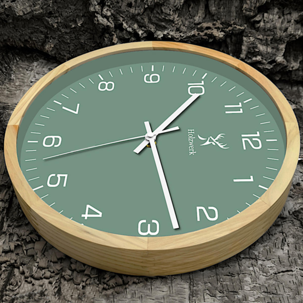 WANDUHR Holz Designer NAUMBURG Loft Wand Uhr, beige, grün - Beige/Mintgrün, Glas/Holz (30/30/4.2cm) - Holzwerk