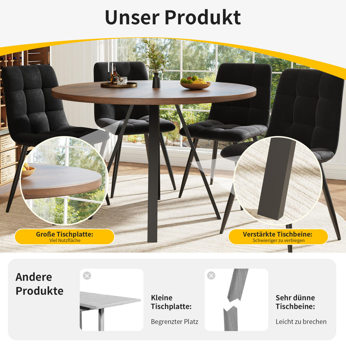 ESSTISCH, MDF mit Metallgestell, 80/80/75 cm, Walnussfarben/Schwarz - Walnussfarben, Holzwerkstoff (80/80/75cm) - Redom