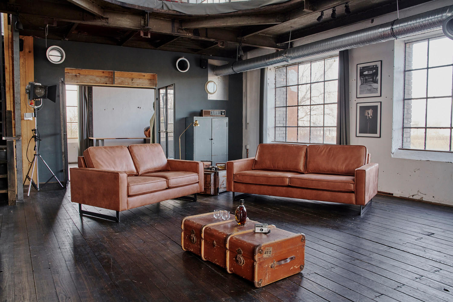 SOFA VILNIUS Braun Kunstleder - Dunkelbraun/Schwarz, Textil (206/85/99cm) - KAWOLA