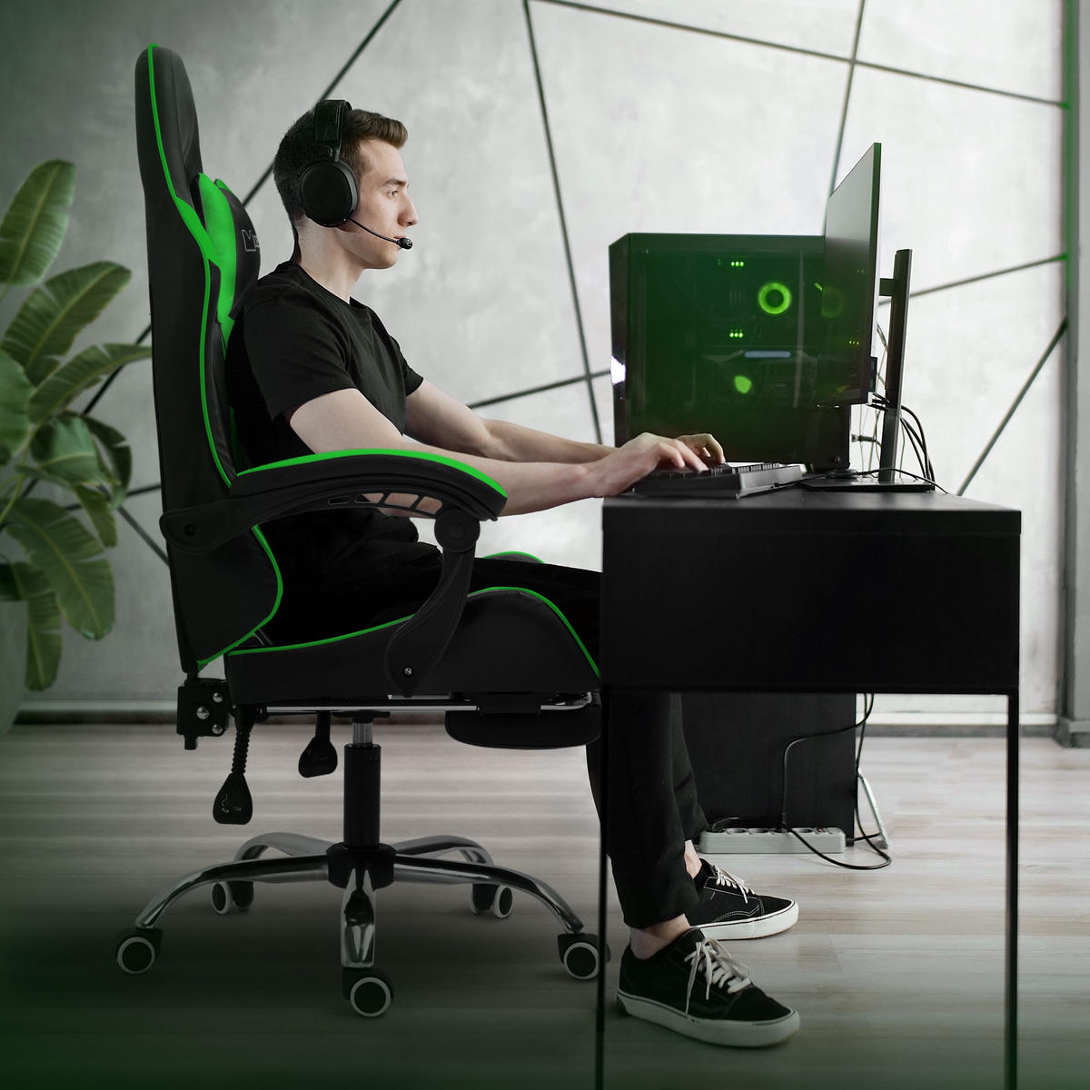 GAMING-STUHL schwarz grün - Grün, Metall (62/128/62cm) - ML-DESIGN