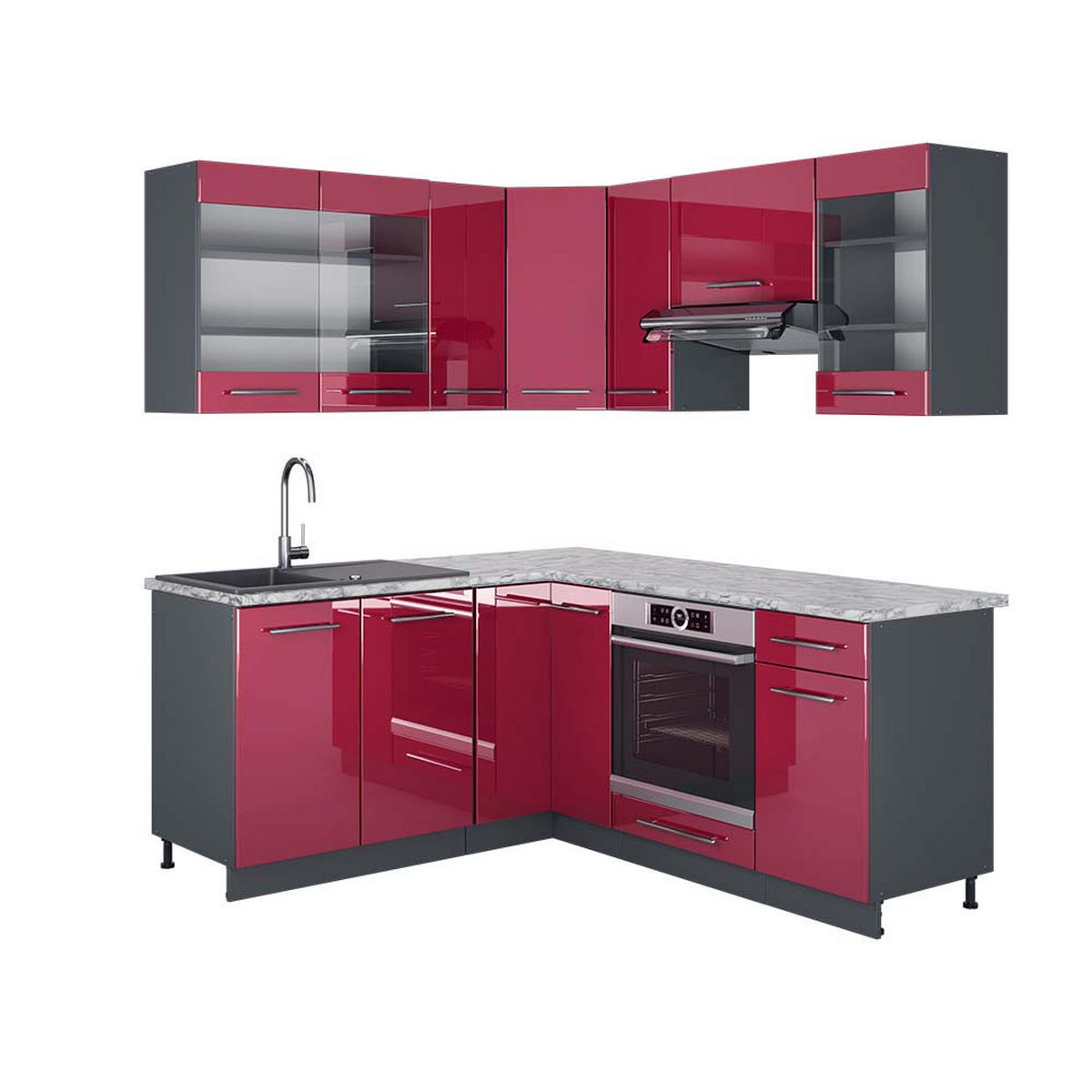 ECKKÜCHE Fame-Line Bordeaux Hochglanz/Anthrazit 160 x 190 cm AP Marmor - Bordeaux/Anthrazit, Holzwerkstoff (190/81.6/60cm) - Vicco