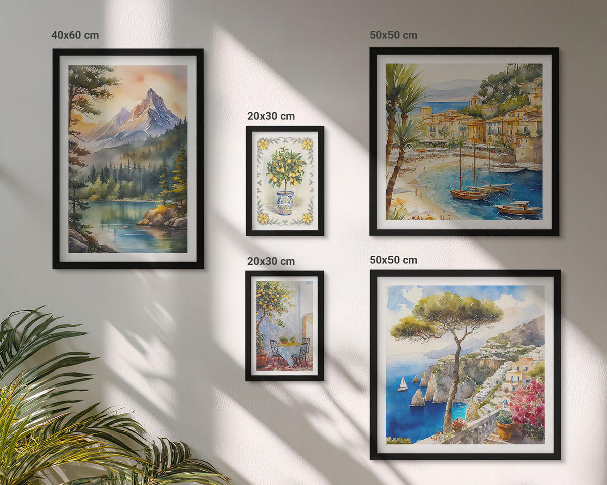 BILDER SET 5er Set - 50x50 cm & 20x30 cm & 40x60 cm Schwarzer Rahmen - Zitrusfrüchte aus Italien - Schwarz, Kunststoff (40/60cm) - TULUP