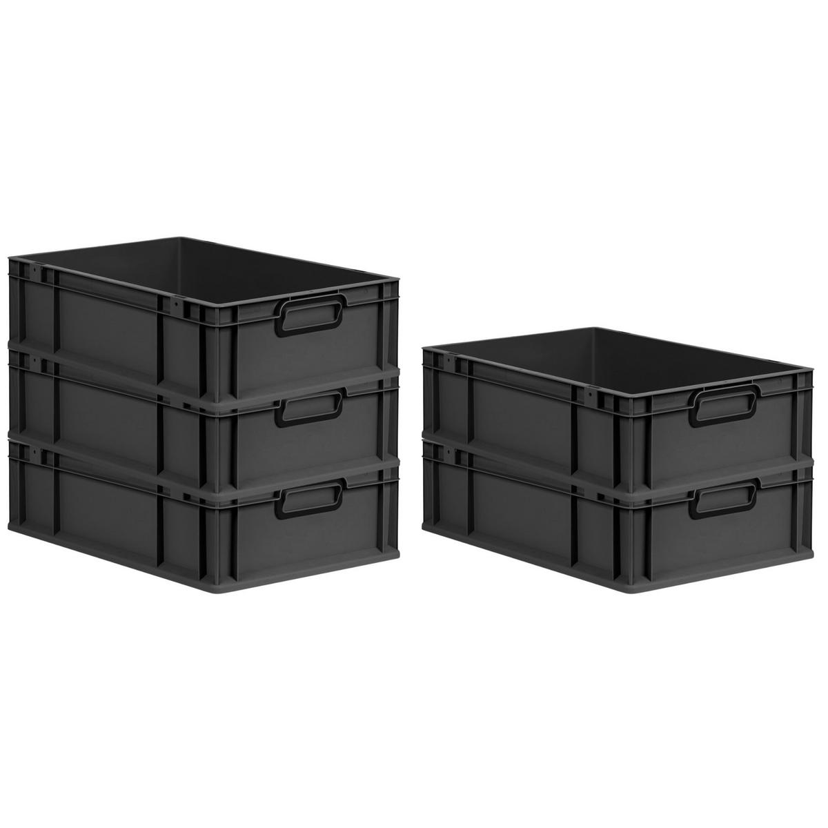 EUROBOX 5x NextGen Color 17x40x60 cm 34 Liter Griffe schwarz zu, Schwarz - Anthrazit/Schwarz, Kunststoff (40/17/60cm) - PROREGAL