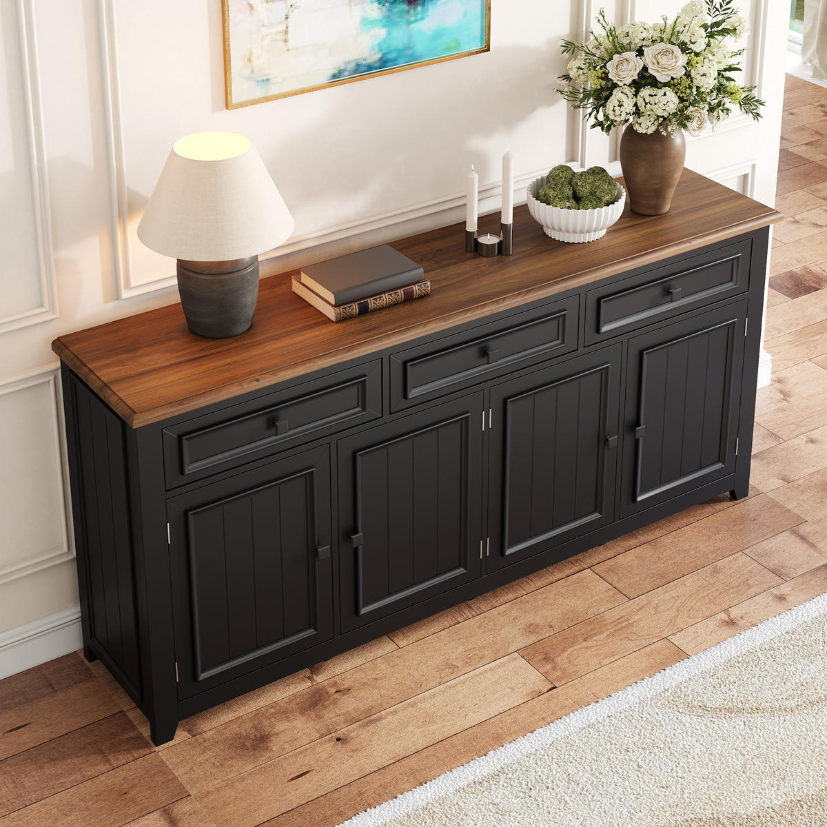 SIDEBOARD 160cm modern Anrichte Buffet Stauraum Wohnzimmer - Schwarz, Holzwerkstoff (35/76/160cm) - FLIEKS
