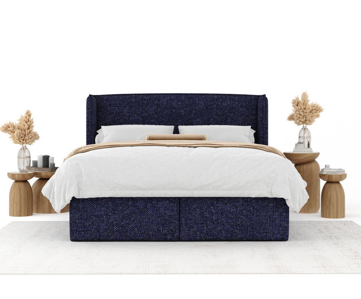 BOXBETT Skyline Marineblau 180/200 cm mit Matratze und Topper - Schwarz/Dunkelblau, Holz/Holzwerkstoff (180/200cm) - Maison de Reve