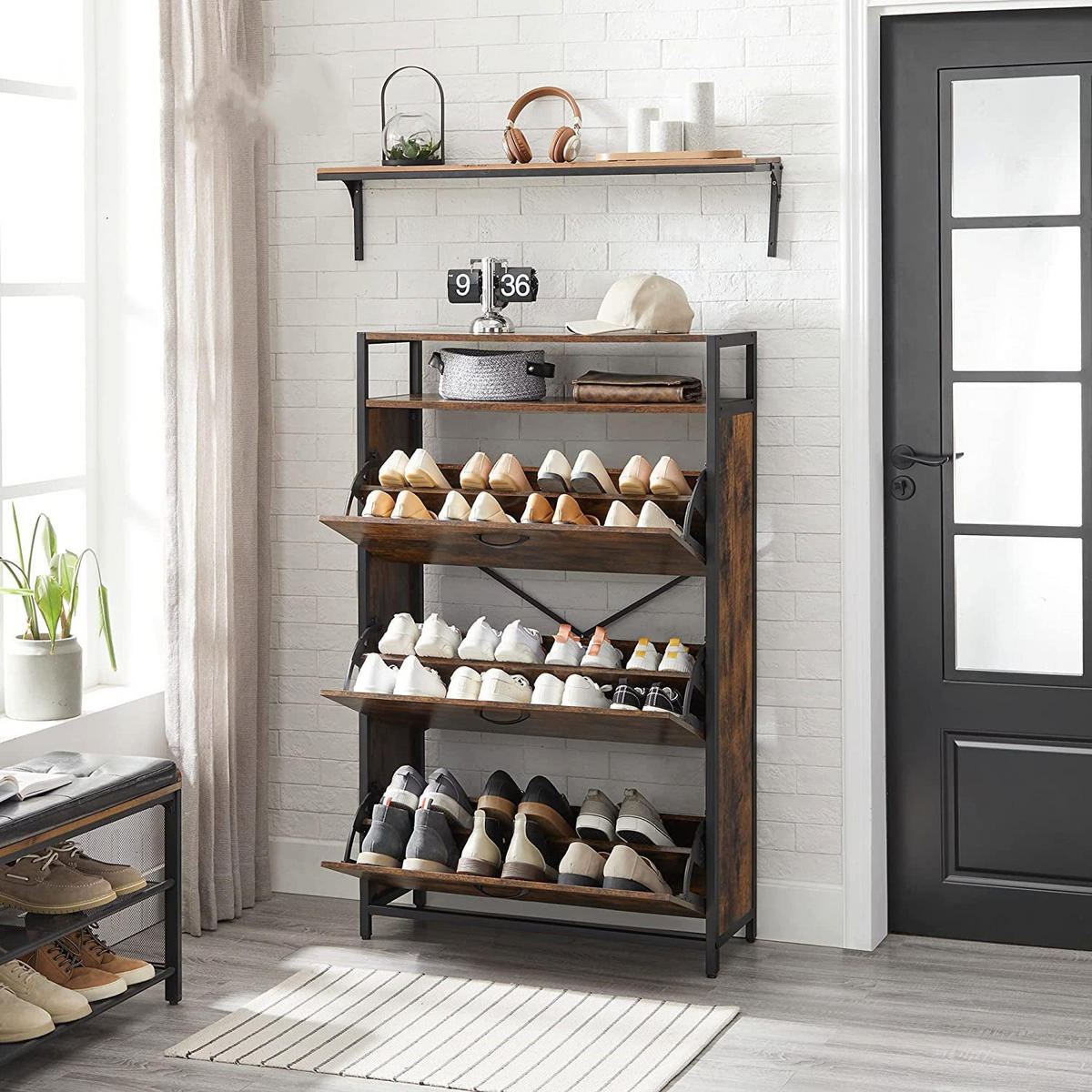 SCHUHSCHRANK SCHUHKOMMODE - Braun, Holzwerkstoff (30/130/80cm) - Hansiro