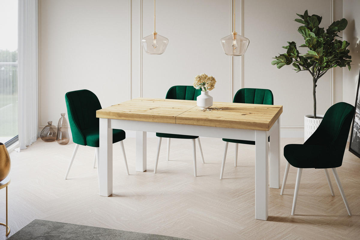 ESSZIMMERTISCH CLASSIC, ausziehbarer Tisch 140-180X80X78 cm, Farbe: ARTISAN, mit Holzbeinen in Farbe Weiß - Hellbraun/Weiß, Holzwerkstoff (140/80/78cm) - Alpi-Möbel