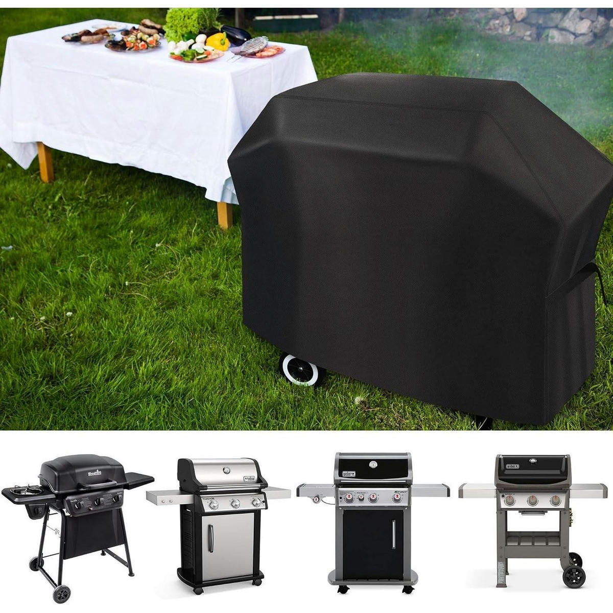 GRILLABDECKUNG 132x66x109 cm Wetterfest Oxford 420D - Schwarz, Textil (66/109/132cm)