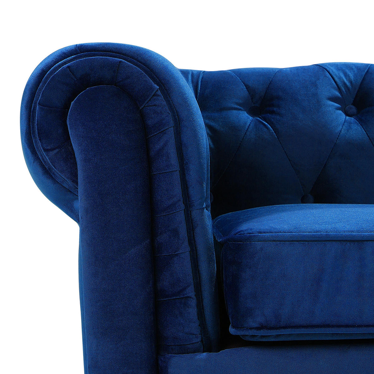 SESSEL Samtstoff kobaltblau Chesterfield - Blau/Dunkelbraun, Textil (110/70/75cm) - Beliani