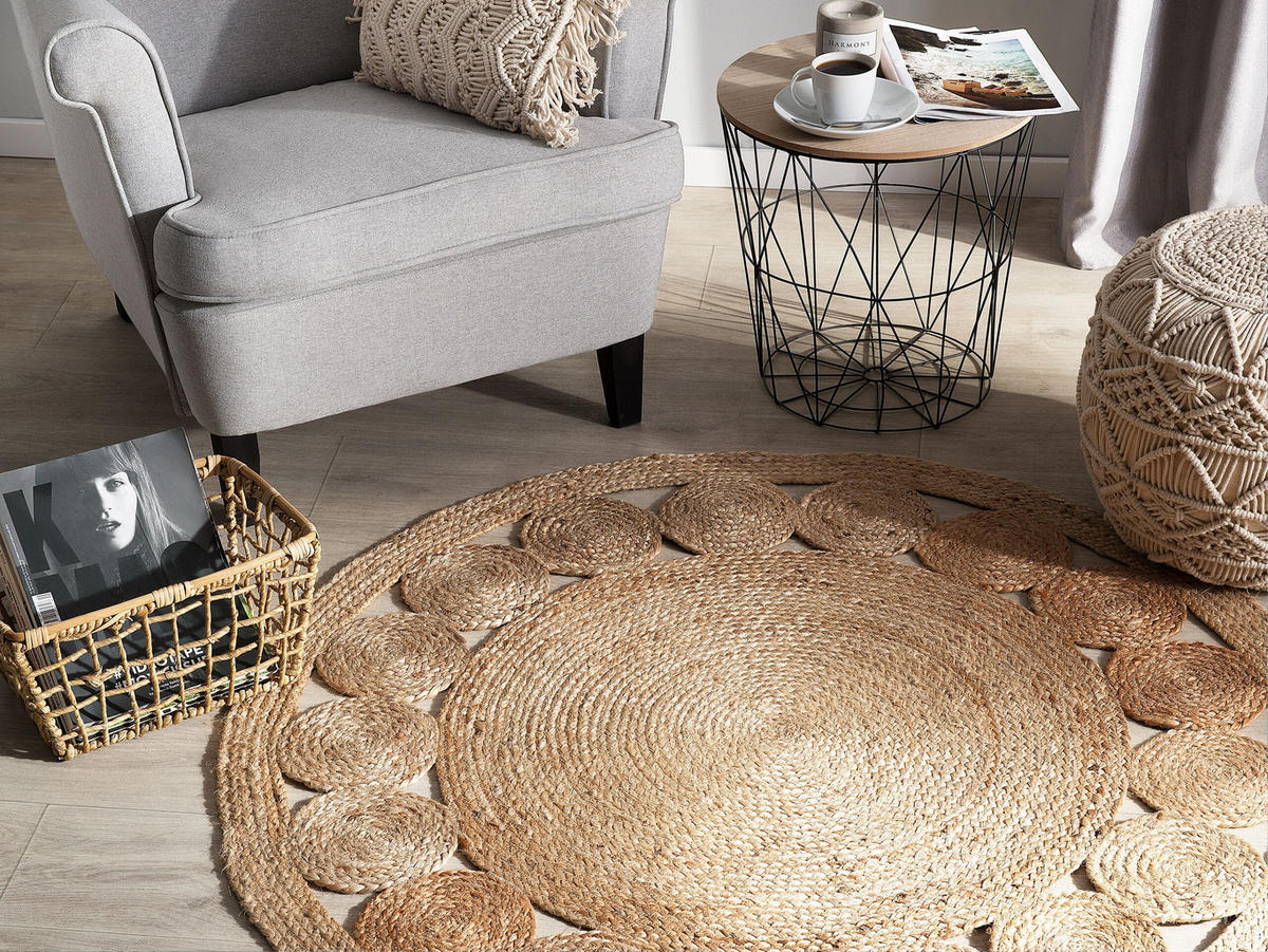 KURZFLOR-TEPPICH Ahlat 120/120 cm - Beige, Naturmaterialen (120/120cm) - Beliani