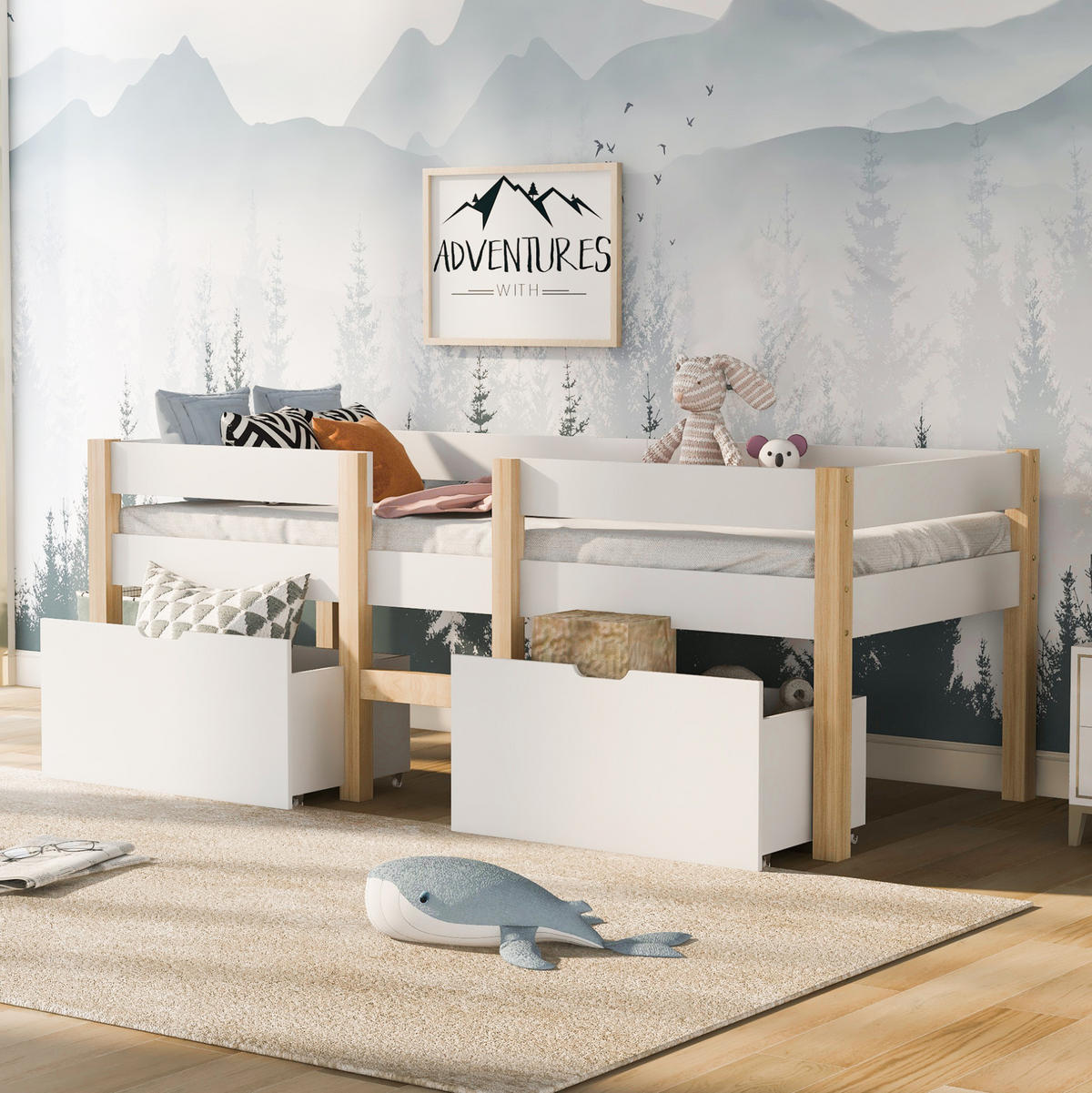 HOCHBETT 90/190 cm Weiß aus Kiefer-Massivholz mit Schubladen und Rausfallschutz - Weiß, Holz (90/190cm) - OKMYHOME