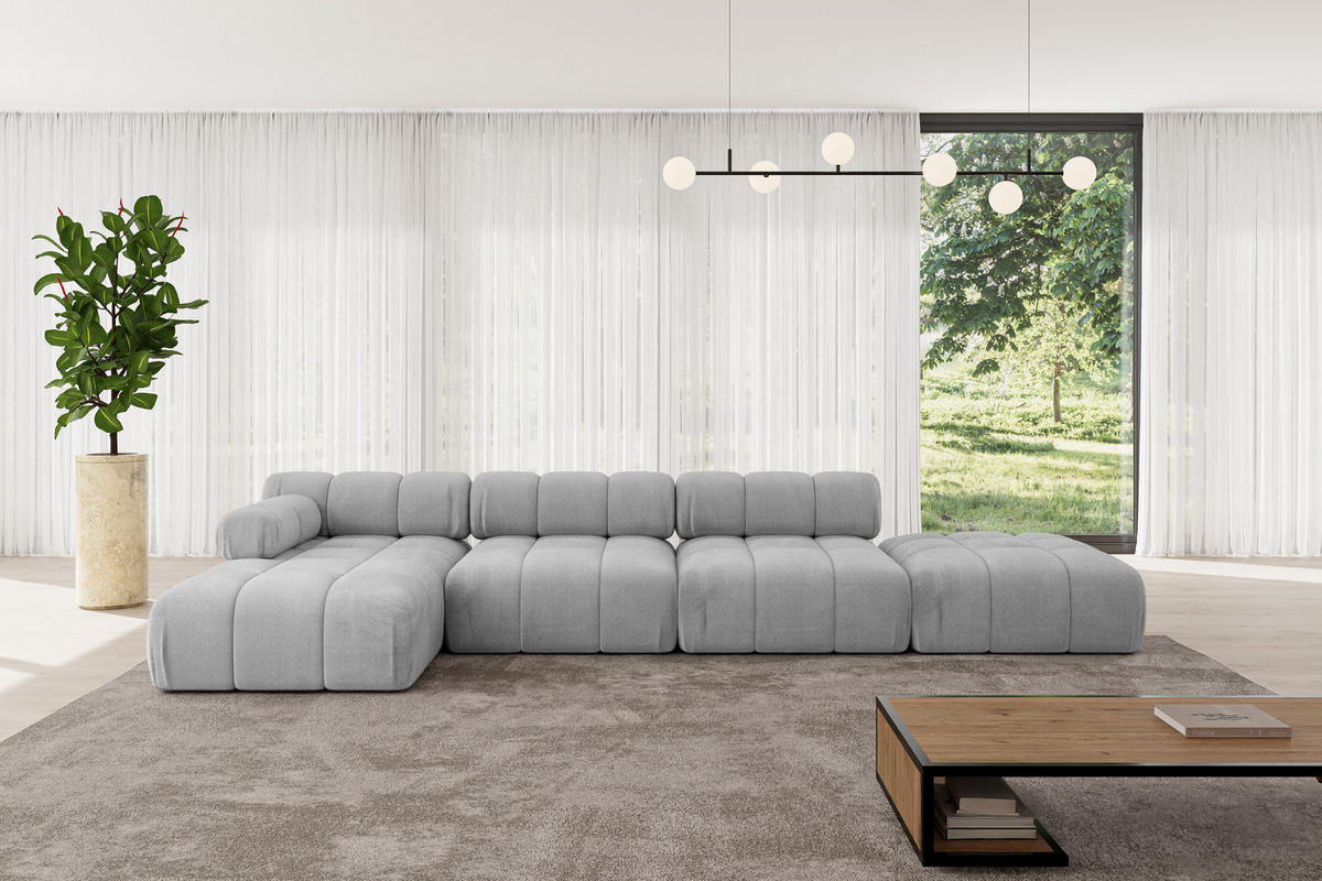 ECKSOFA modulares Sofa Lizur-L2 - 380x160x70 cm Hellgrau Velours - Hellgrau, Holzwerkstoff/Textil (380/160cm) - ALTDECOR