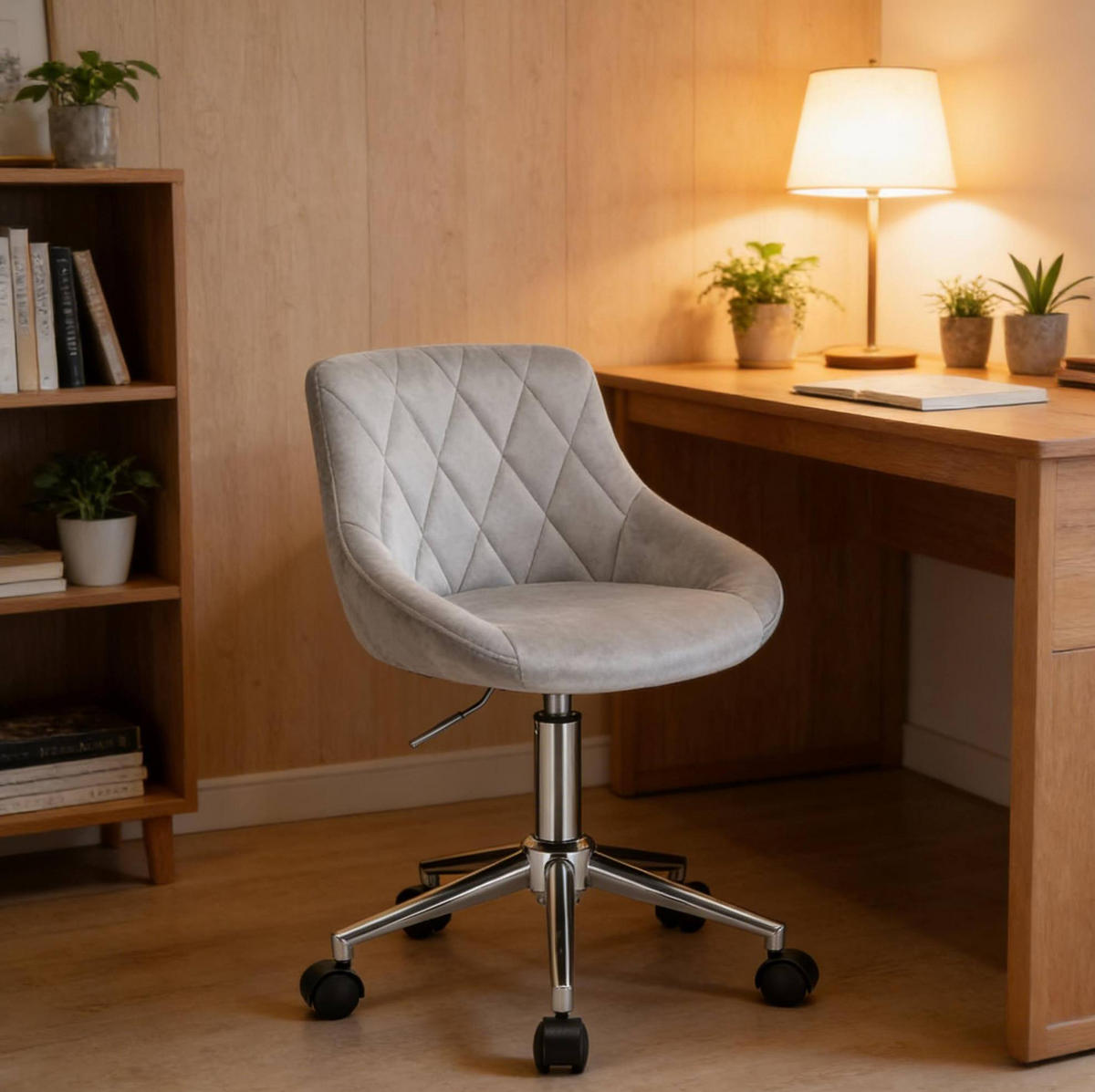 BÜROSTUHL höhenverstellbar Samt Hellgrau - Hellgrau, Metall (37.5/77/31.5cm) - Meubliv