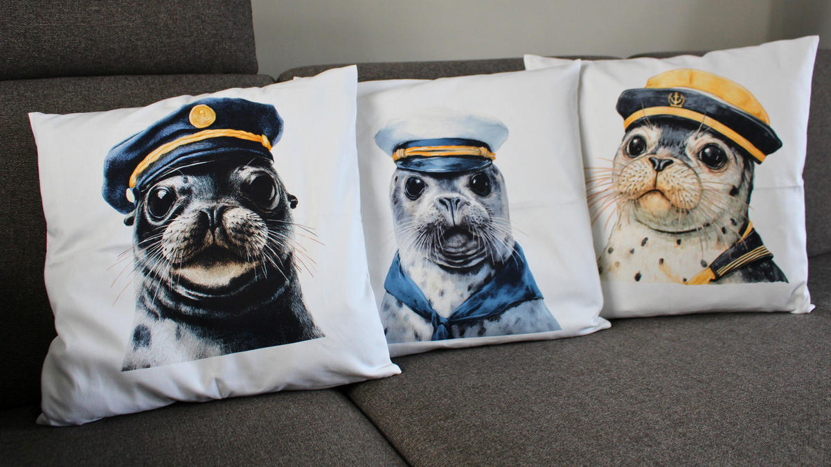 KISSENHÜLLE SEEHUND - Weiß, Textil (50/50cm) - Yve! decoration