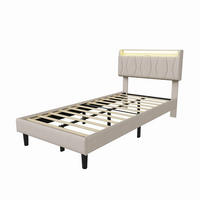 POLSTERBETT 90x200 cm mit LED-Beleuchtung - Kopfteil mit Ladefunktion - Gepolstertes Kopfteil - Beige - Beige, Textil (90/200cm) - DELFA