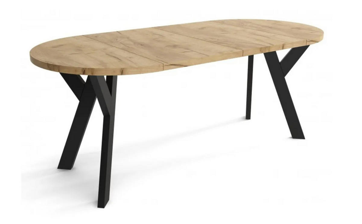 ESSZIMMERTISCH LOFT, ausziehbarer Tisch Durchmesser: 100 cm bis 200 cm, Wohnzimmertisch Farbe: LANCELOT, mit Holzbeinen in Farbe Schwarz - Hellbraun/Schwarz, Holzwerkstoff (100/100/75cm) - Sepro Meble
