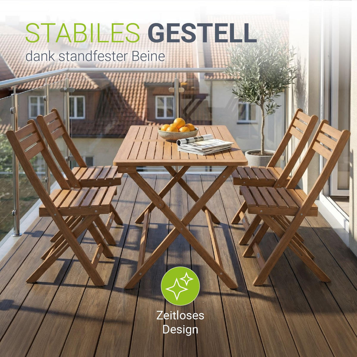 GARTENMÖBELSET Rimini 5-tlg 120x57,5 cm natur - Naturfarben, Holz - Juskys