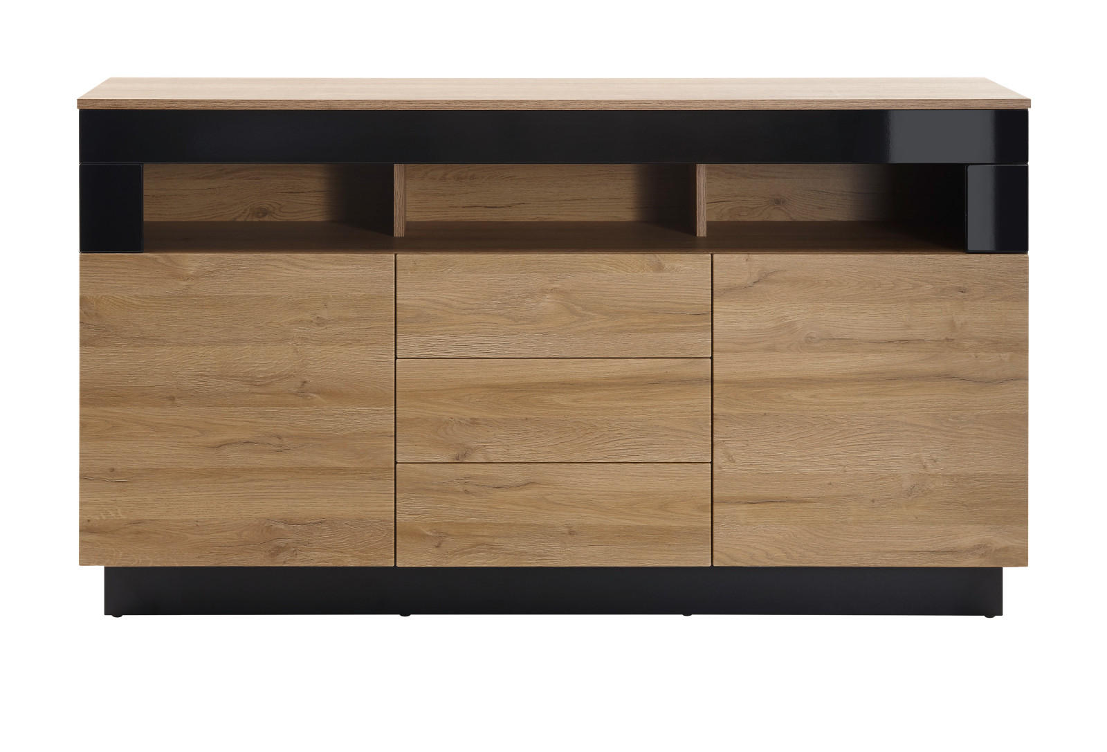 SIDEBOARD Grandson Eiche, schwarz Hochglanz, Kommode 149 x 85 cm - Schwarz Hochglanz/Eichefarben, Holzwerkstoff/Kunststoff (149/85/43cm) - Furn.Design