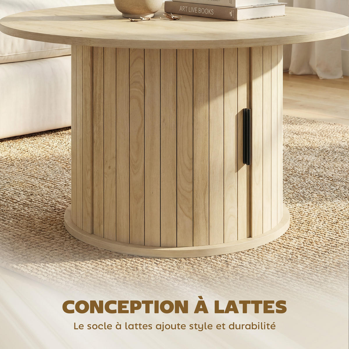 COUCHTISCH DE-15840 versteckter Stauraum mit Schiebetür Naturholz - Naturfarben, Holzwerkstoff (80/80/50cm) - ComfortXL