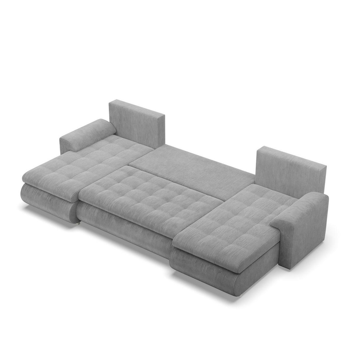 U-SOFA MIT SCHLAFFUNKTION FORESTA, Cord - Grau - Grau, Textil (302/89/159cm)