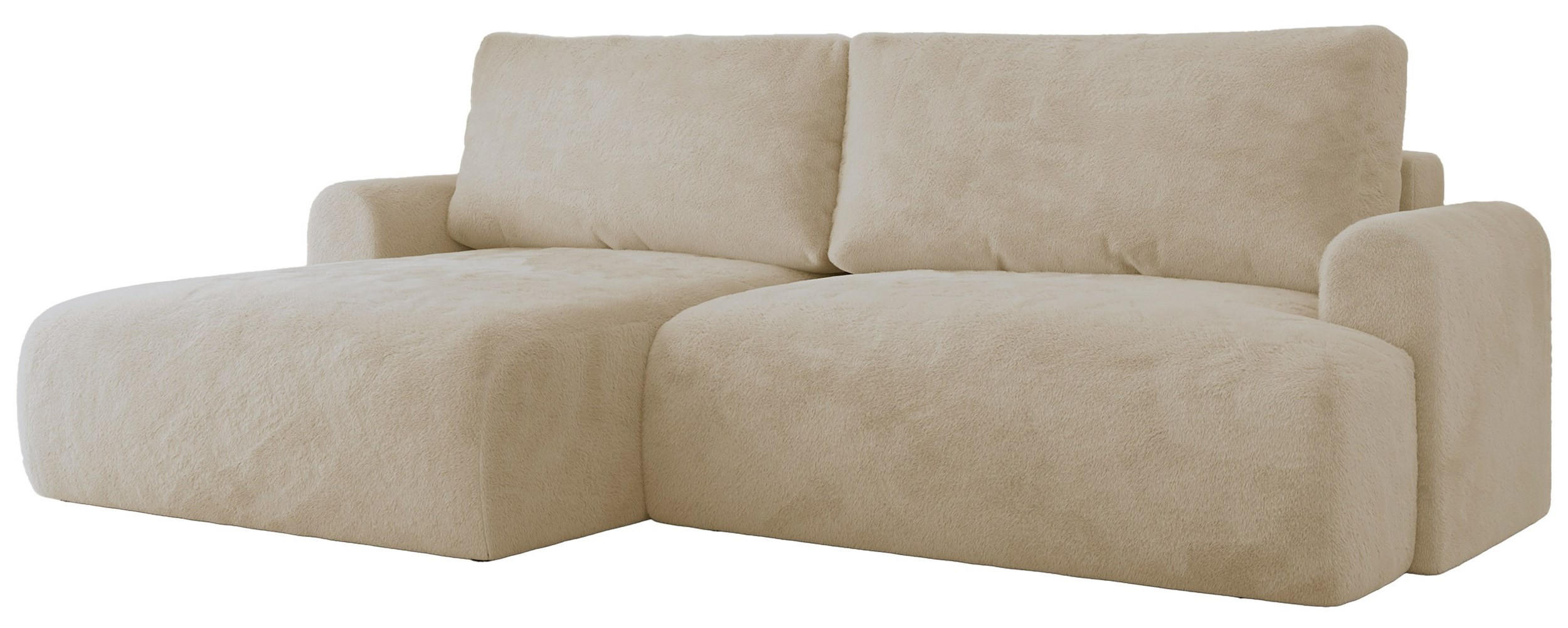 ECKSCHLAFSOFA TONO L Creme Plüsch - links - Creme/Schwarz, Kunststoff/Textil (260/150cm) - MKS