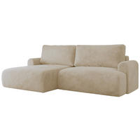 ECKSCHLAFSOFA TONO L Creme Plüsch - links - Creme/Schwarz, Kunststoff/Textil (260/150cm) - MKS