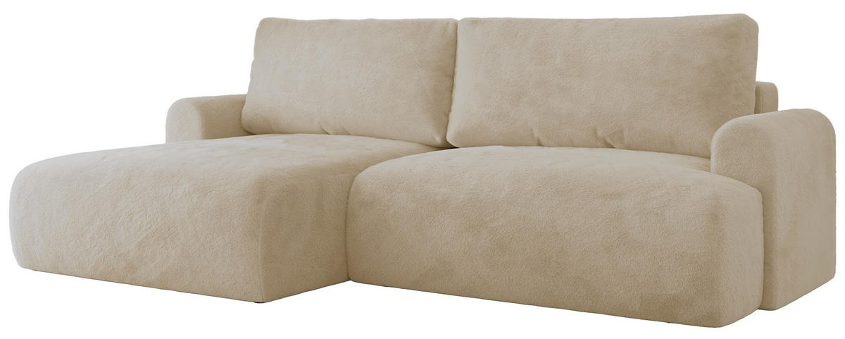 ECKSCHLAFSOFA TONO L Creme Plüsch - links - Creme/Schwarz, Kunststoff/Textil (260/150cm) - MKS