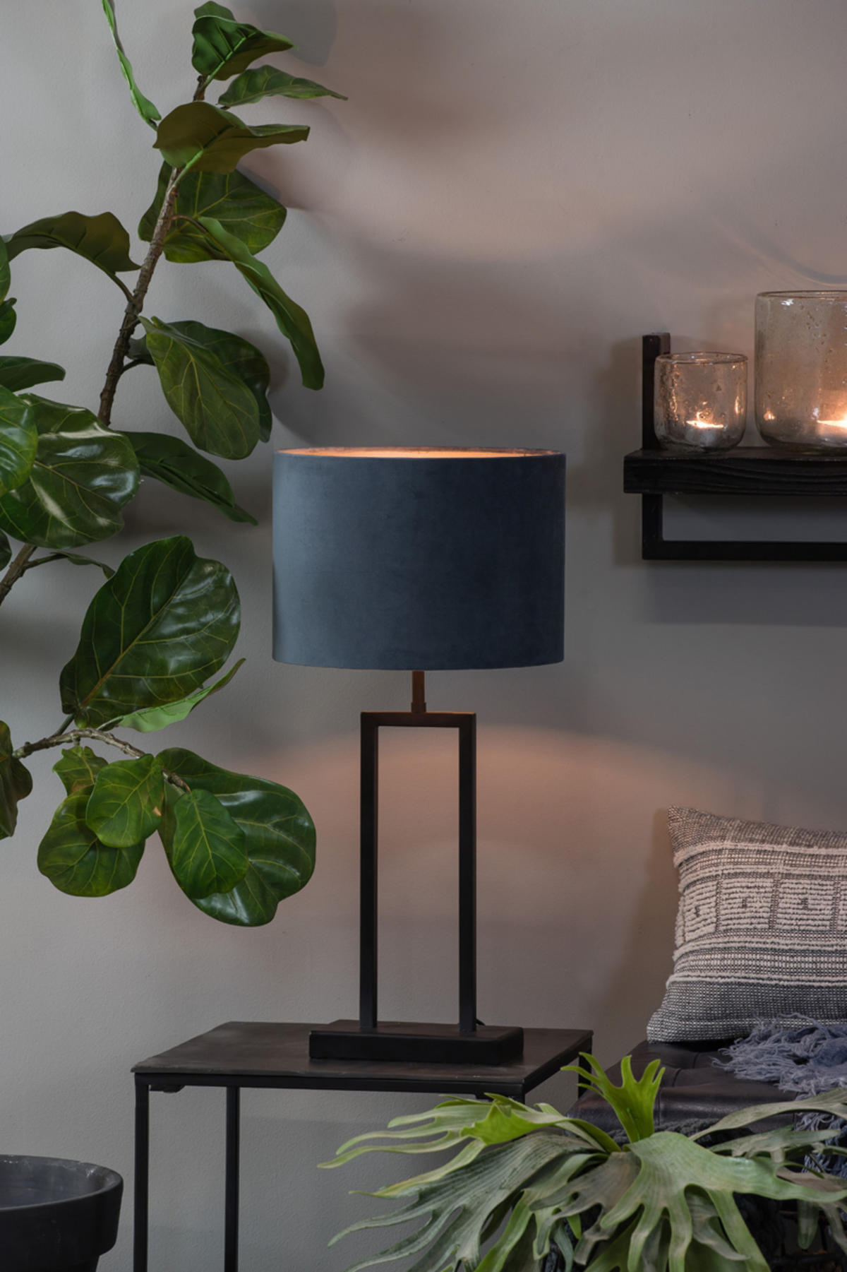 LAMPENSCHIRM Velours Blau Ø40/30 cm - Blau, Textil (40/40/30cm) - Light & Living