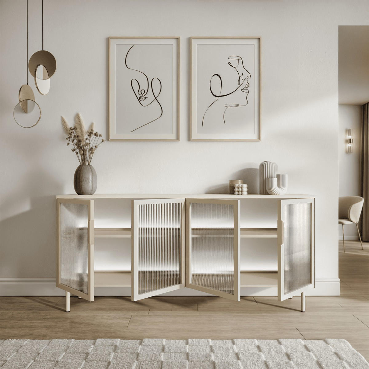KOMMODE LINEA mit Glasfronten und LED-Beleuchtung Kaschmir - Kaschmir, Holzwerkstoff (181/83/39cm) - Lookway