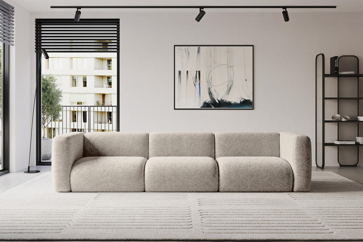 MODULÁRNÍ pohovka MIRA-S2, 3místná, 319 × 89 × 70 cm, béžová, velur - černá/béžová, kompozitní dřevo/textil (319/70/89cm) - ALTDECOR