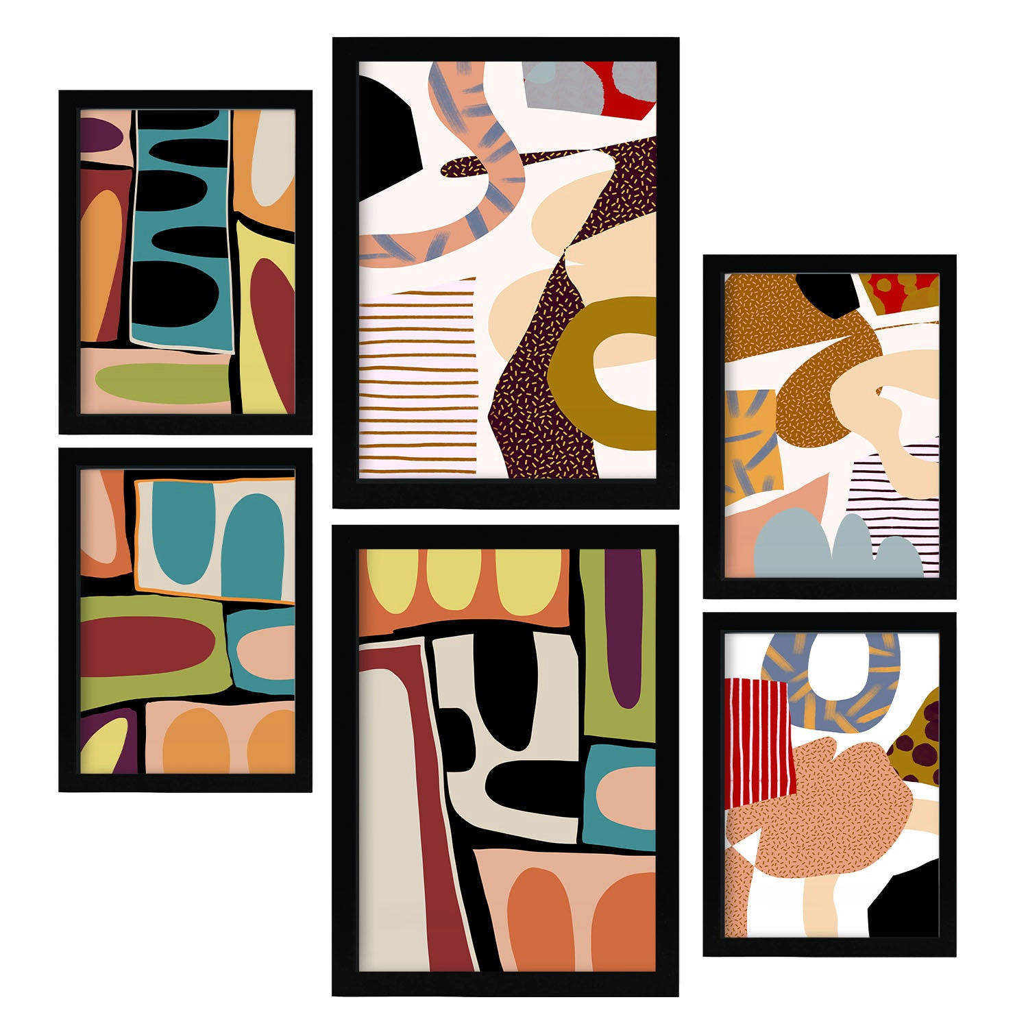 POSTER Set Mit 6 Glitzig Reich In Farbenfrohe Zusammenfassungen A3 & A4 Schwarzer Rahmen - Schwarz, Papier (29/3cm) - Nacnic