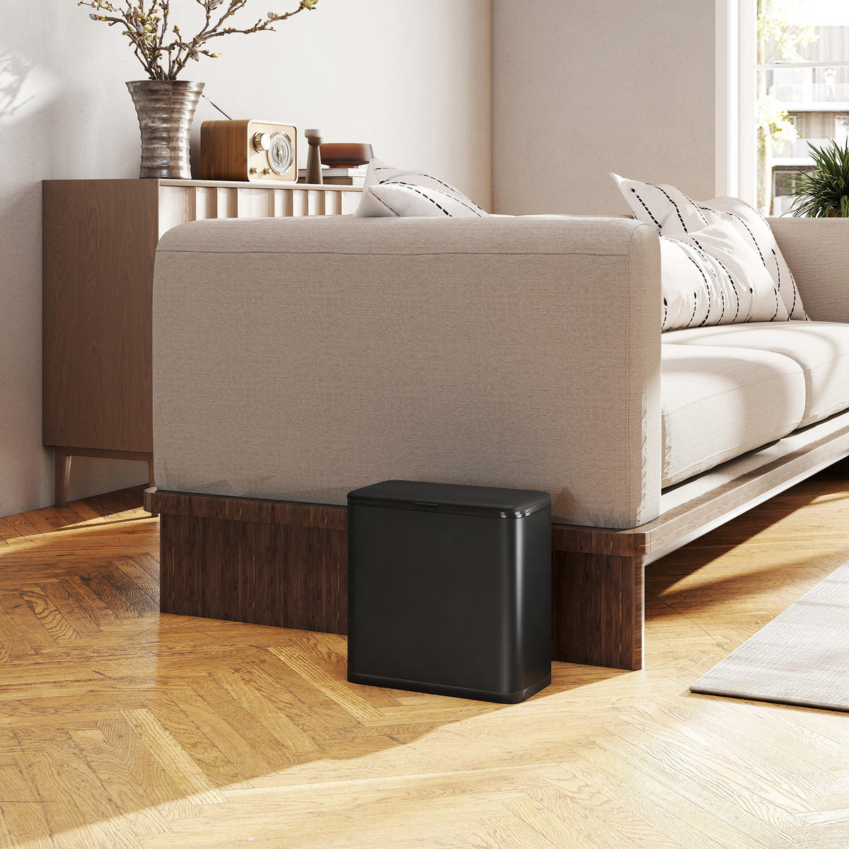 MÜLLEIMER 8 L hängend Abfalleimer mit ofen bleibendem Deckel und Inneneimer - Schwarz, Kunststoff (17.4/30/29.7cm) - HOMCOM