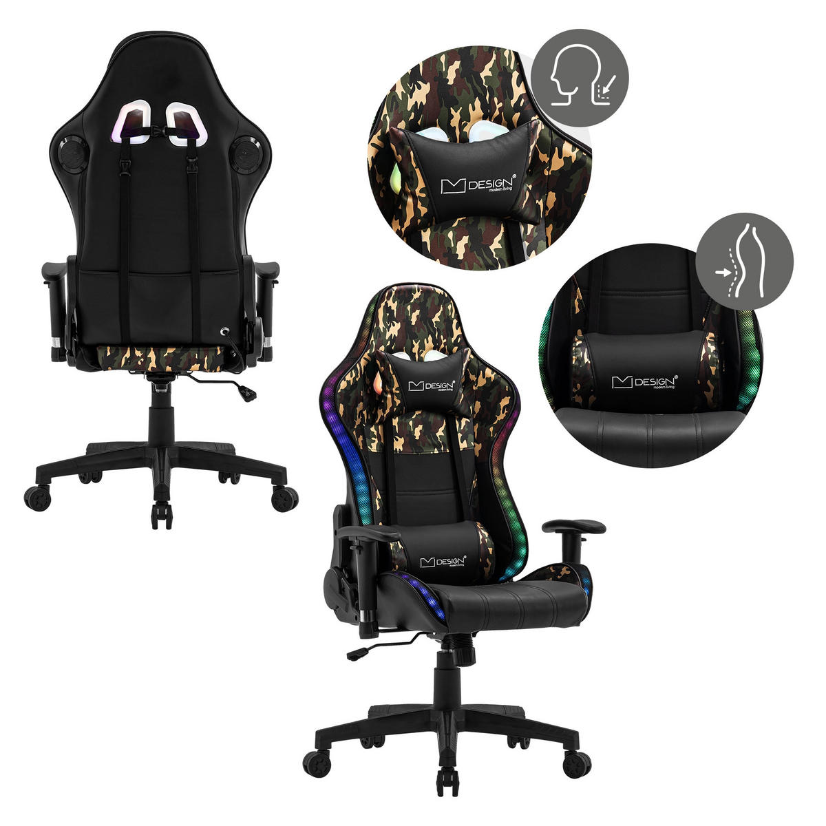GAMING-STUHL Schwarz-Militär-Camouflage - Dunkelgrün, Metall (72/133/72cm) - ML-DESIGN