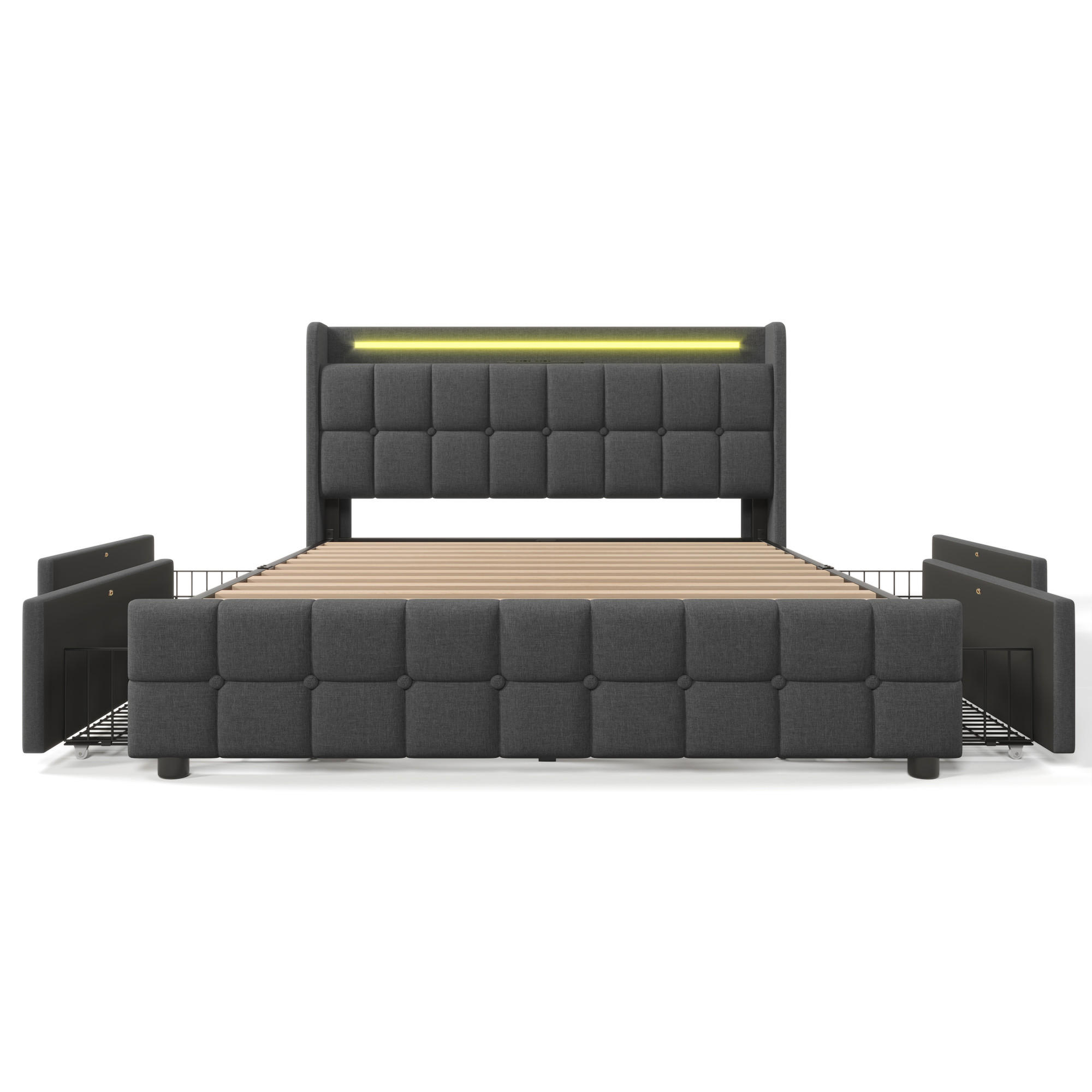 POLSTERBETT 180/200 cm Grau mit LED-Beleuchtung und 2 Schubladen, Ohne Matratze - Grau, Holz/Textil (180/200cm) - Oxeza