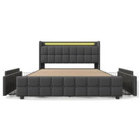 POLSTERBETT 180/200 cm Grau mit LED-Beleuchtung und 2 Schubladen, Ohne Matratze - Grau, Holz/Textil (180/200cm) - Oxeza