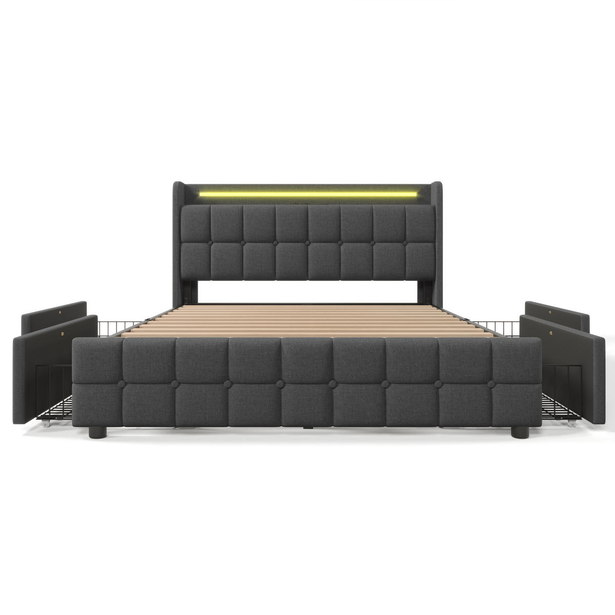 STAURAUMBETT 180/200 cm DE-00233, in Beige, LED und 4 Schubladen - Grau, Holz (180/200cm) - ComfortXL