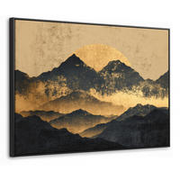 LEINWAND Bilder mit Rahmen - Goldene Berge bei Mondschein - 70x50 - Goldfarben, Textil (70/50cm) - MuchoWow