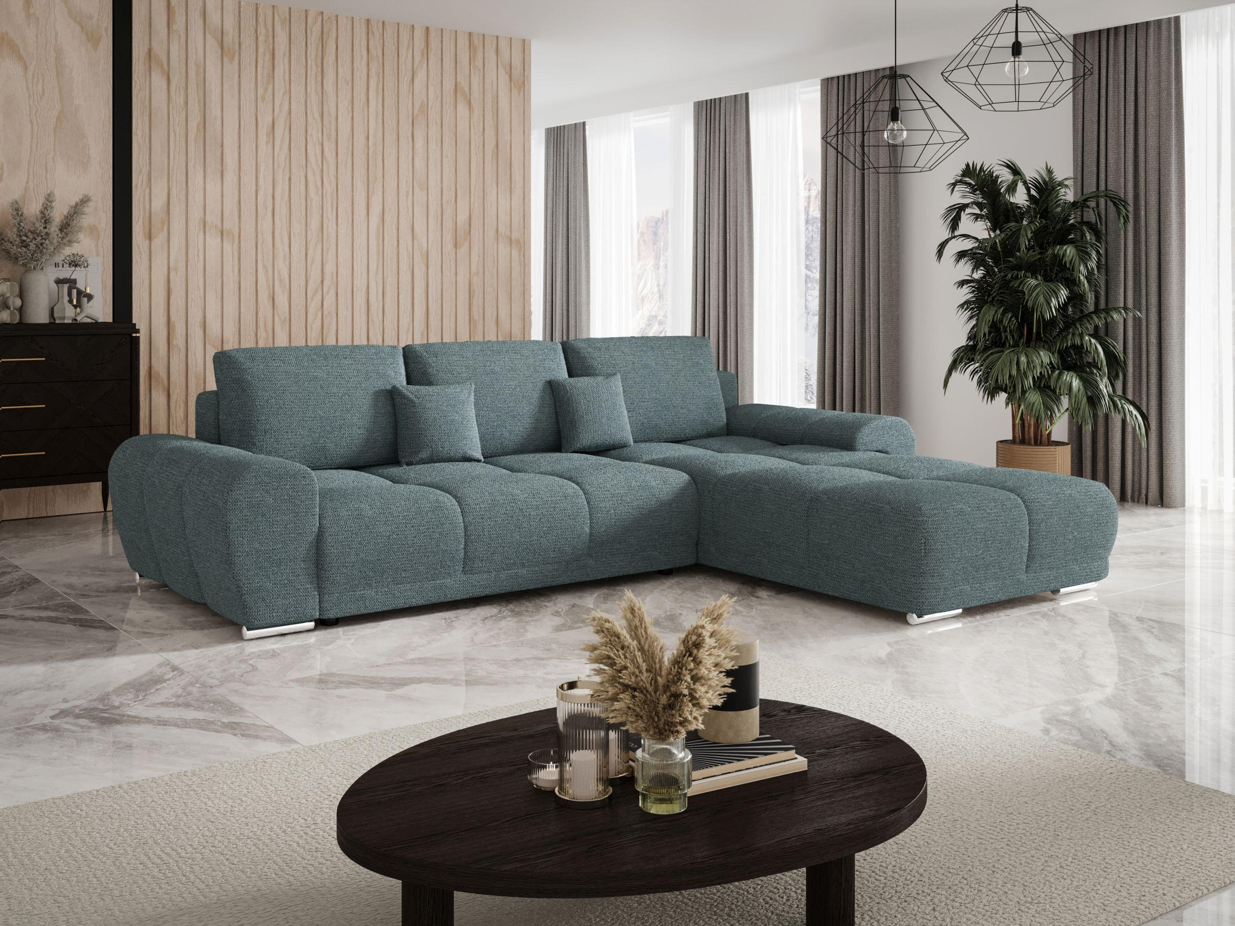 ECKSOFA BEGA L Rechts ARAGON 75 mit Schlaffunktion - Blau, Textil (289/185cm) - Bedante