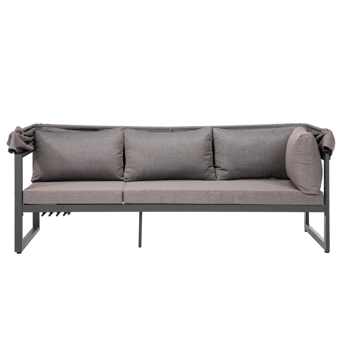 LOUNGESET - Stahl / Polyester - Grau - 5-teilig - Braun/Grau, Holz/Textil - home24