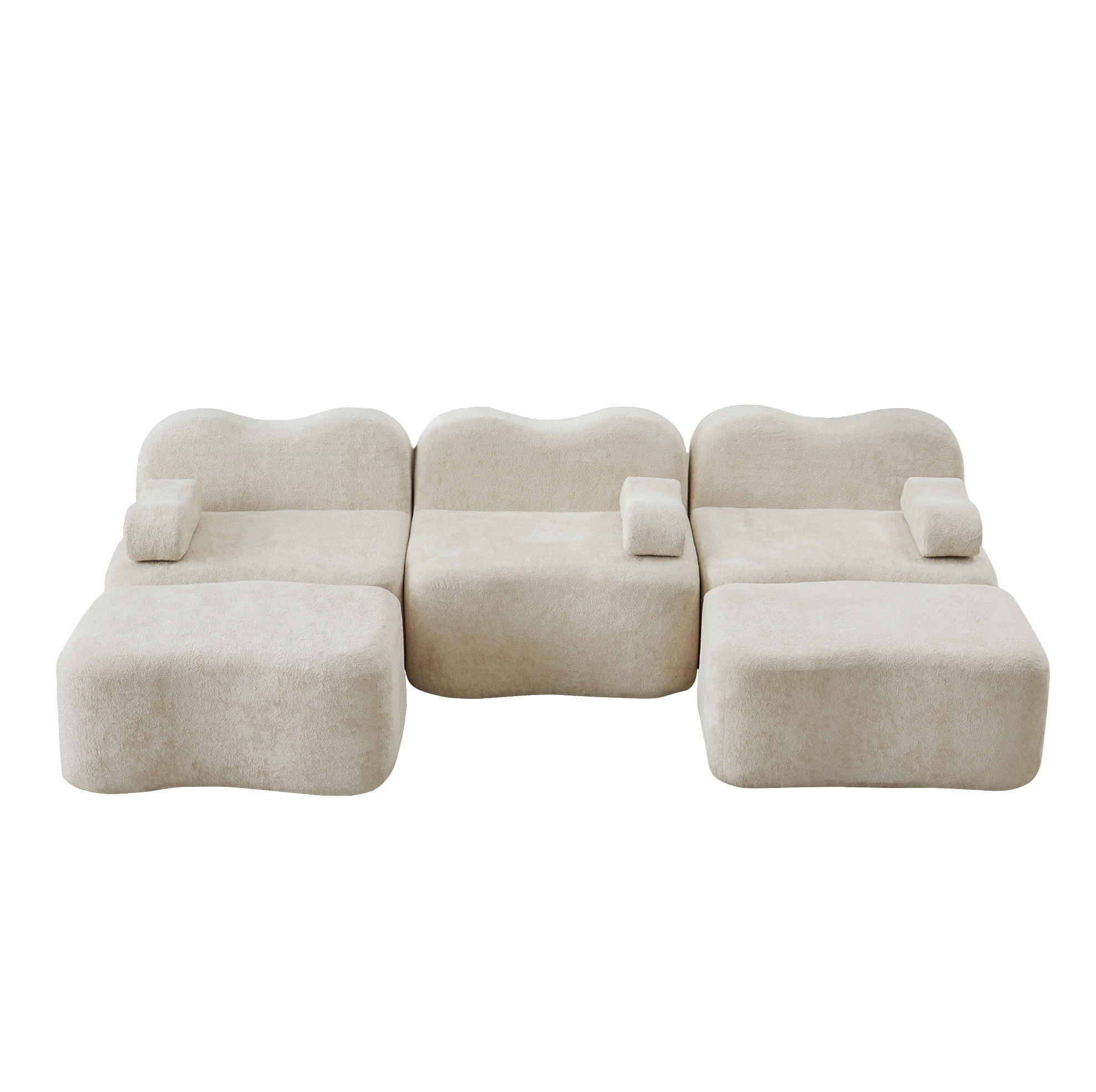 MODULARES Ecksofa mit tiefer Sitzfläche, Wellenform und flexiblem Aufbau, Beige - Beige, Textil (288/167cm) - Redom