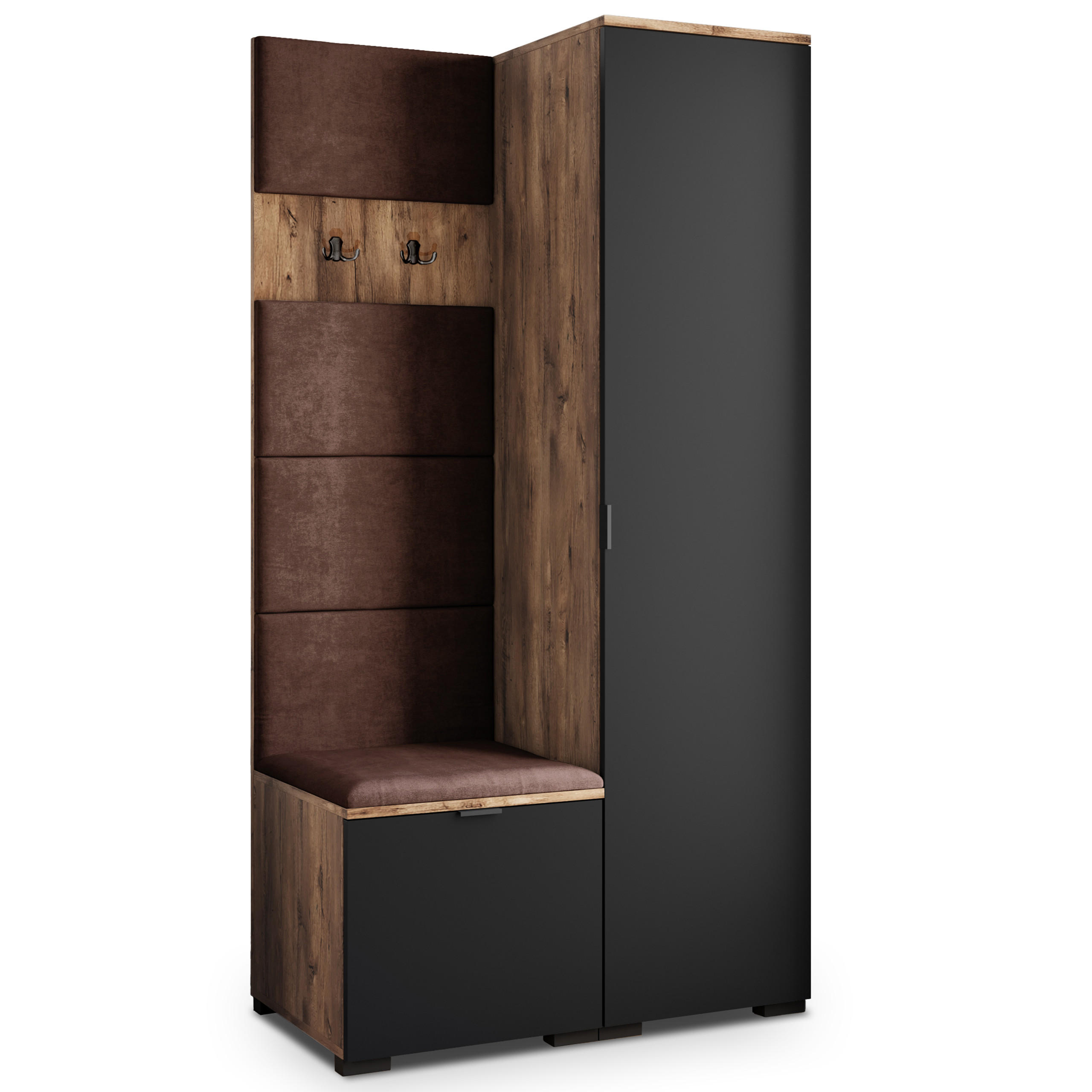 Masseno Garderobenschrank Eiche, Schwarz, Braun 95x181x51 cm