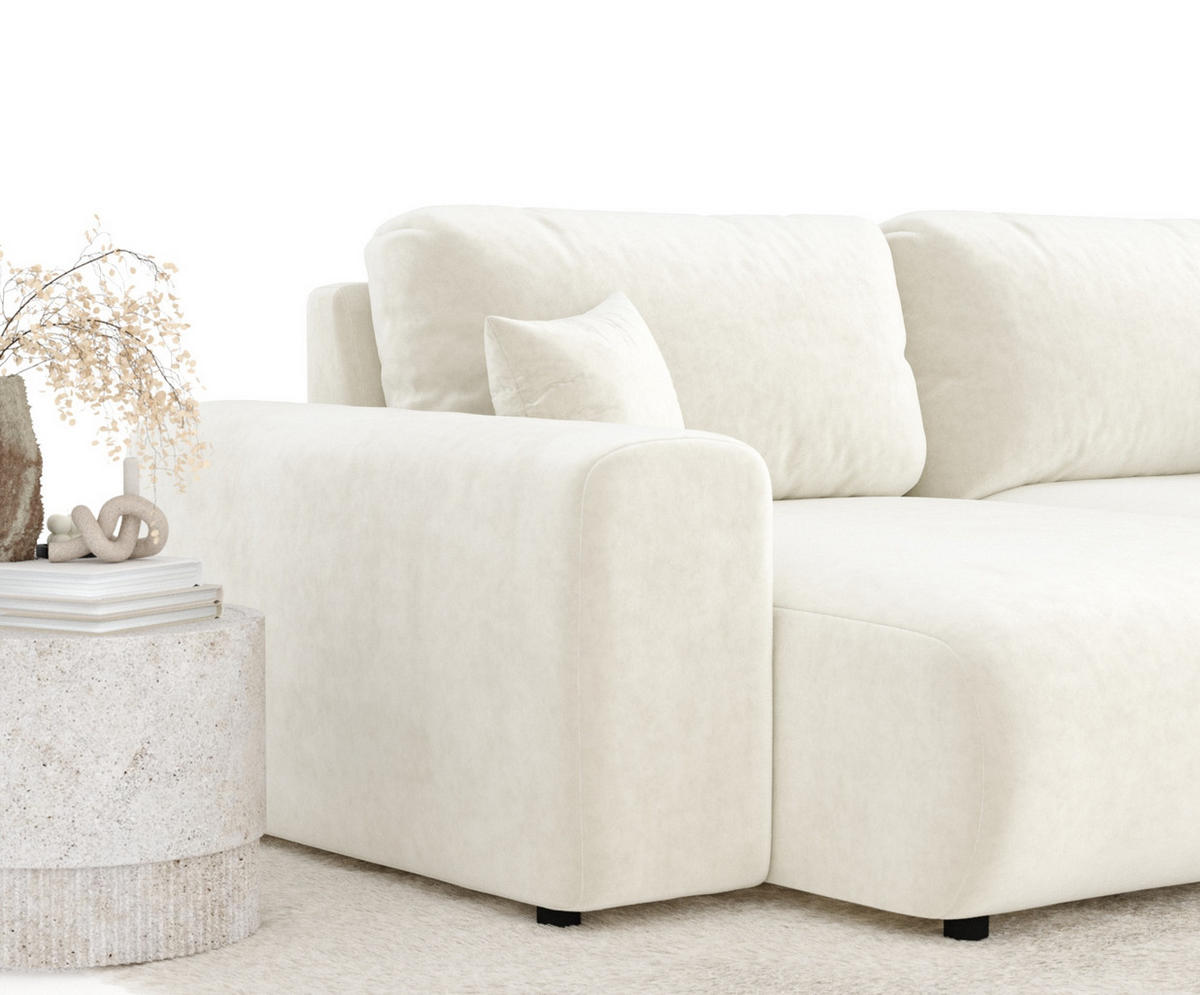 ECKSOFA Zanzibar Creme Samtstoff - Creme/Schwarz, Holz/Holzwerkstoff (237/144cm) - Maison de Reve