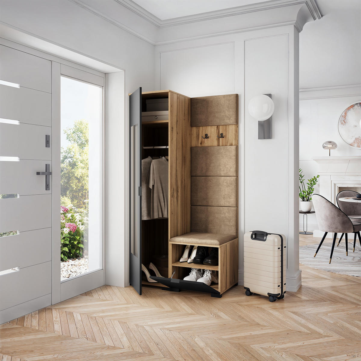 GARDEROBENSCHRANK VIRA 95/181/51 cm Modern Garderobe-Set Eiche Wotan - Beige/Eiche Wotan, Holzwerkstoff (95/181/51cm) - MASSENO