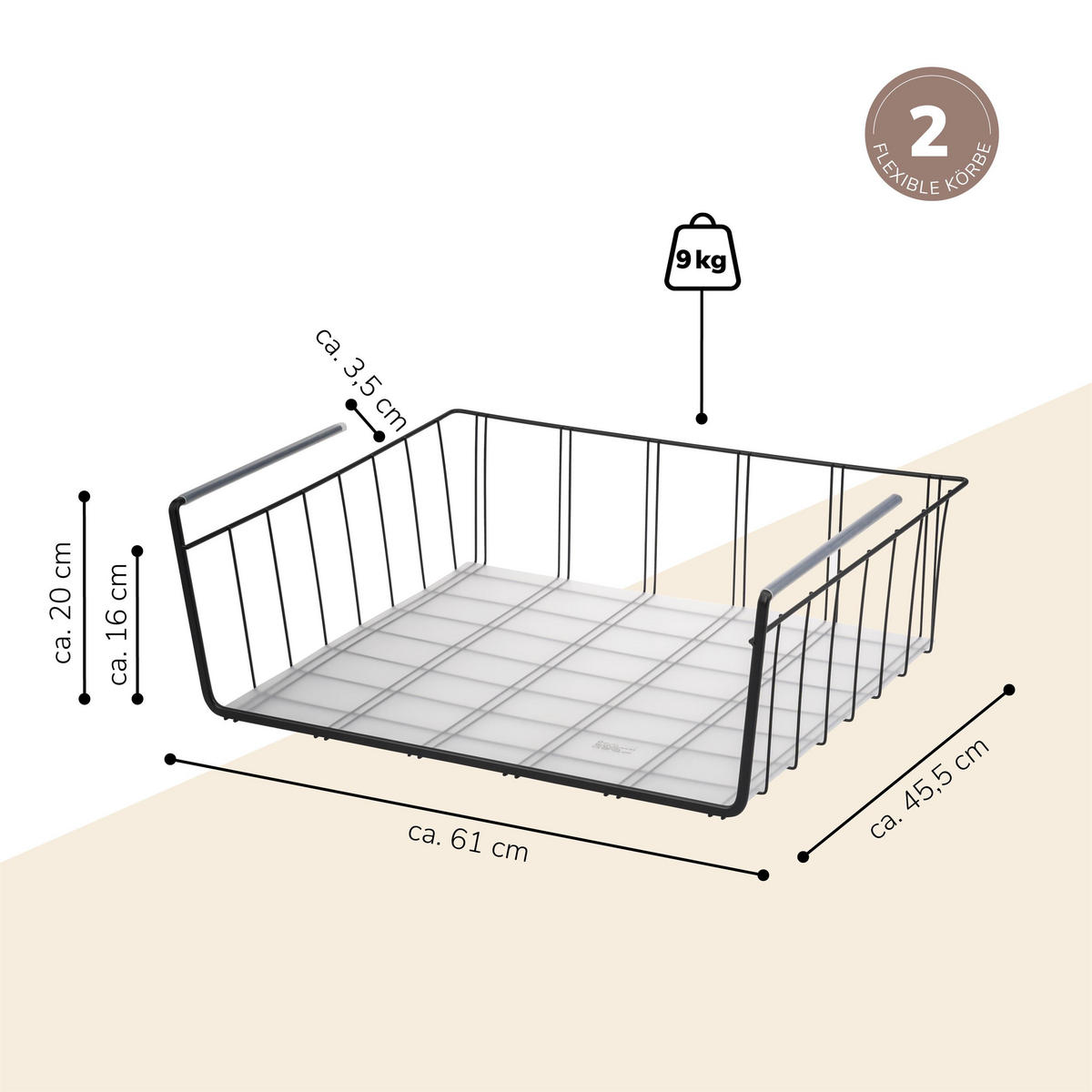 SCHRANKKÖRBE 2er-Set, schwarz - Schwarz, Metall (61/20/45.5cm) - eluno