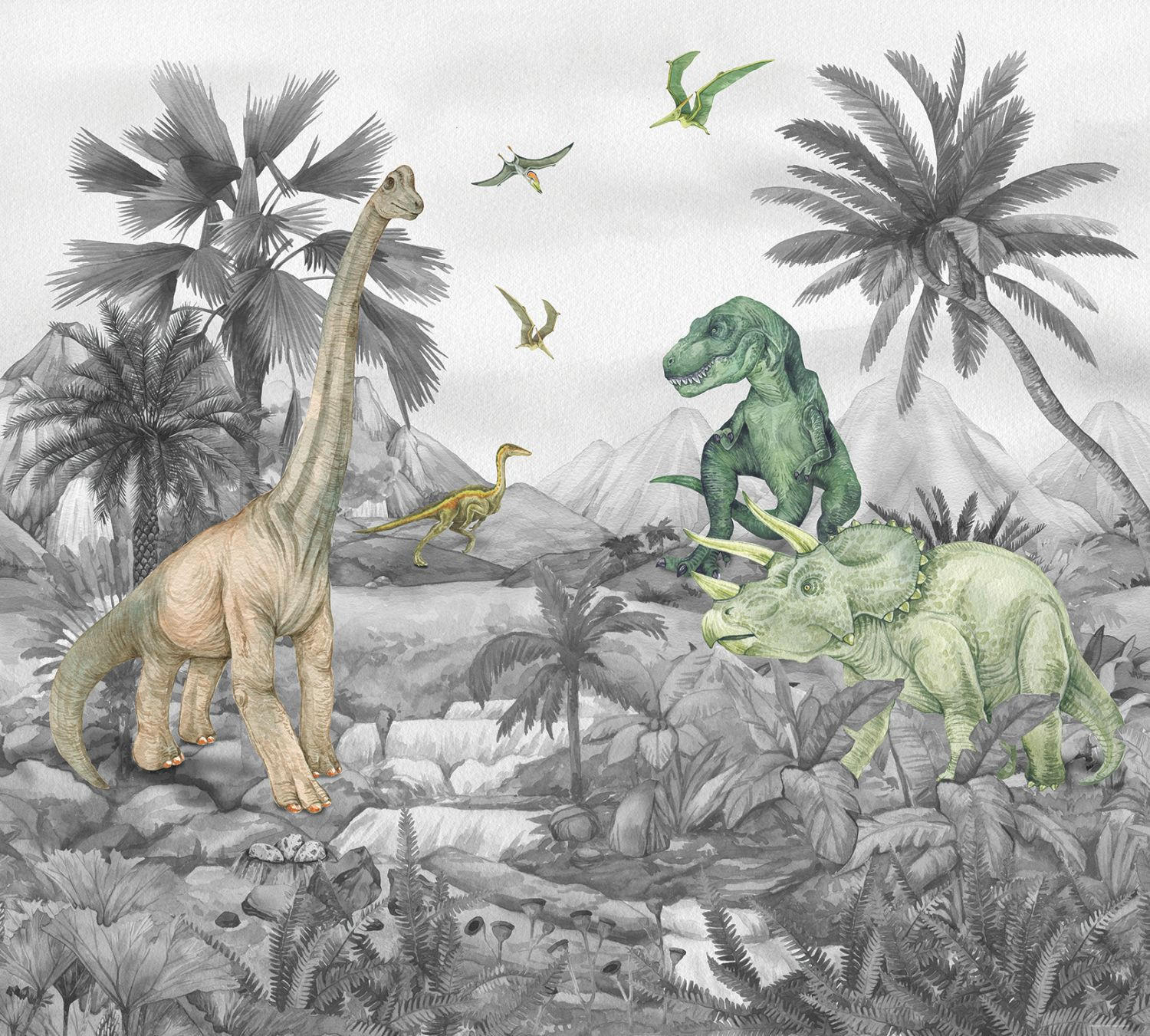 FOTOTAPETE Dinosaurier 270 x 300 cm - Grau, Papier (270/300cm) - Sanders & Sanders